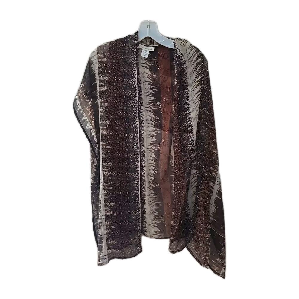 Coldwater Creek Brown Abstract Sheer Lightweight Shawl Cardigan Womans One Size